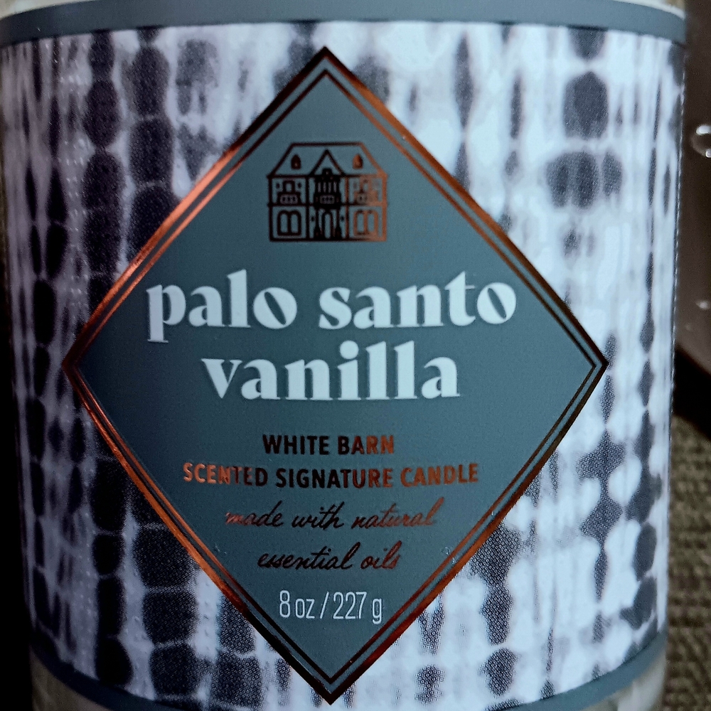 BB&W White Barn Palo Santo Vanilla Single Wick Candle New With Lid And Box
